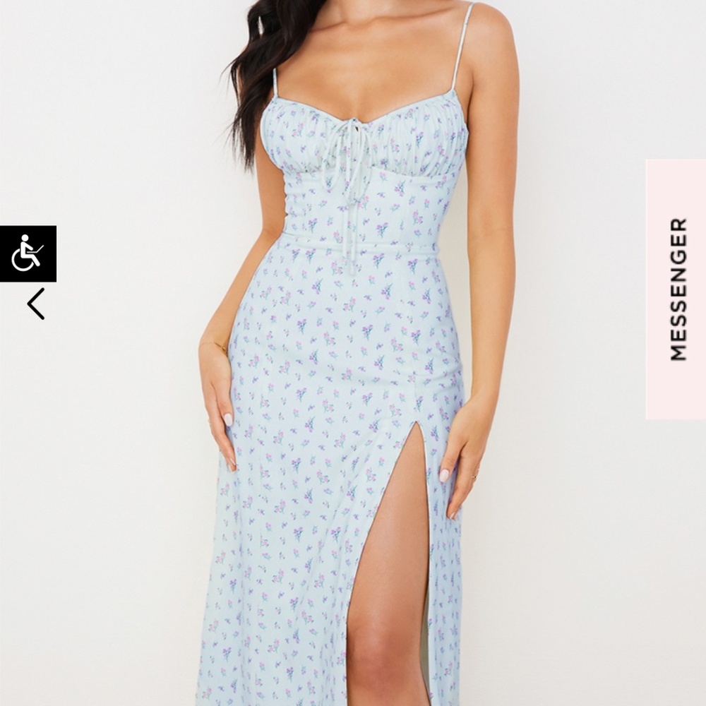 House of CB CARINA BLUE FLORAL BUSTIER MIDI DRESS